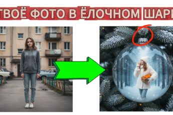 Промпт для новогоднего фото в ёлочном шаре Nano Banana