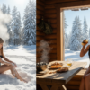 Промпт для фото в стиле 🧖♀️ Банные радости: контраст снега и пара