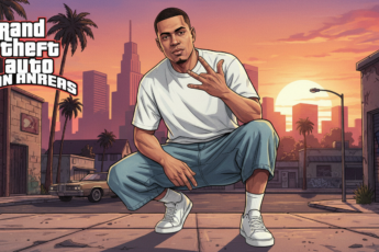 Промпт для фото в стиле 🎮 Закат в Сан-Андреас: твой персонаж в стиле GTA