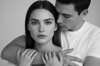 Промпт для фото в стиле 📸 Интимный портрет влюблённых в чёрно-белых тонах