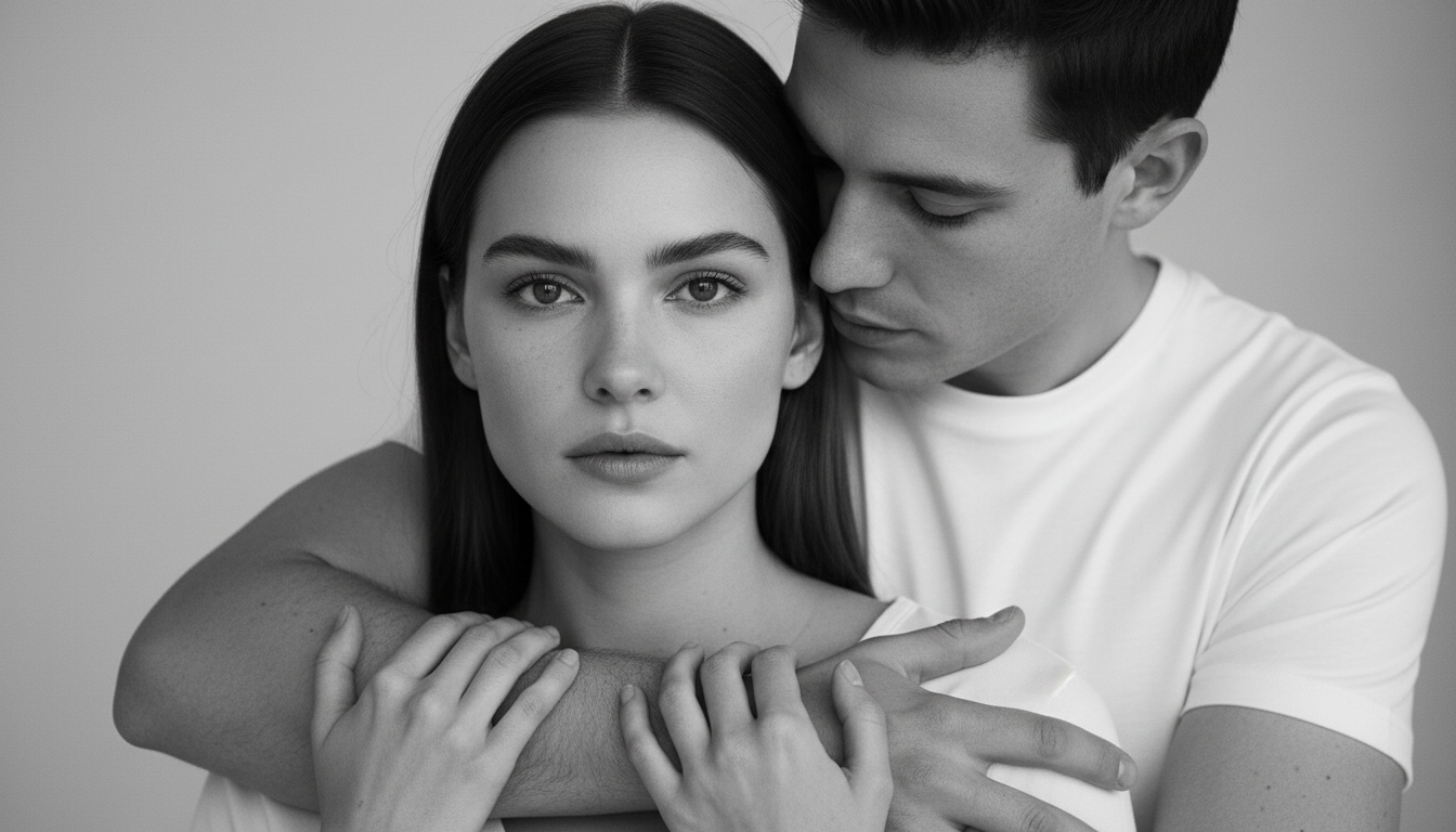 Промпт для фото в стиле 📸 Интимный портрет влюблённых в чёрно-белых тонах