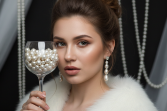 Промпт для фото в стиле 💎 Загадка в жемчужном бокале: роскошный портрет