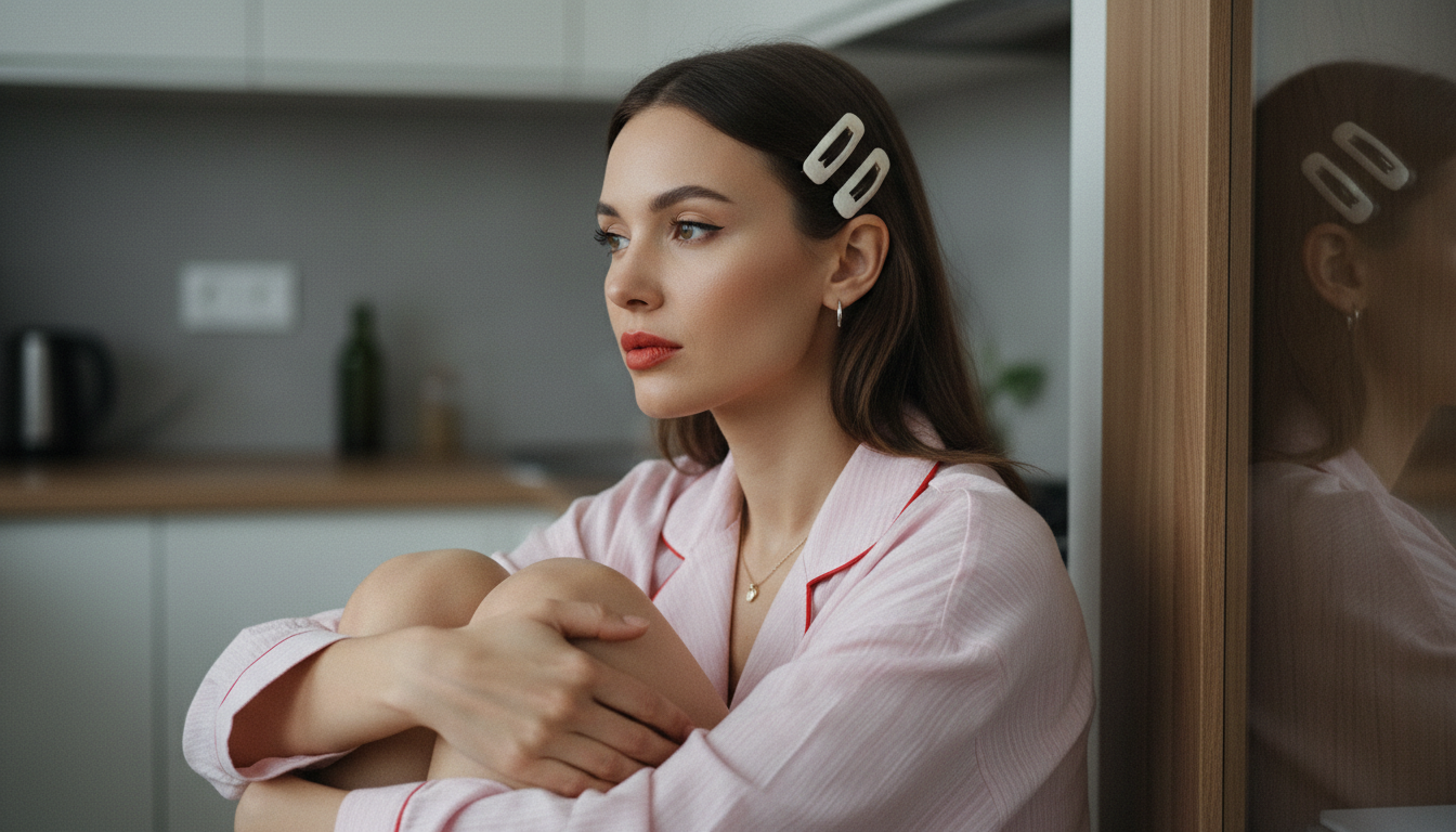 Промпт для фото в стиле 🌅 Утренняя меланхолия в розовой пижаме