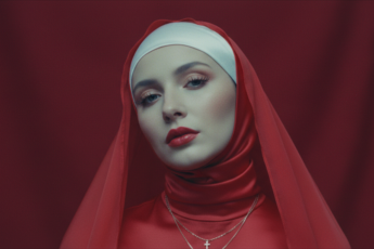 Промпт для фото в стиле 👗 Загадочная леди в алом шёлке