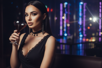 Промпт для фото в стиле 🌃 Загадочная незнакомка в огнях ночного клуба