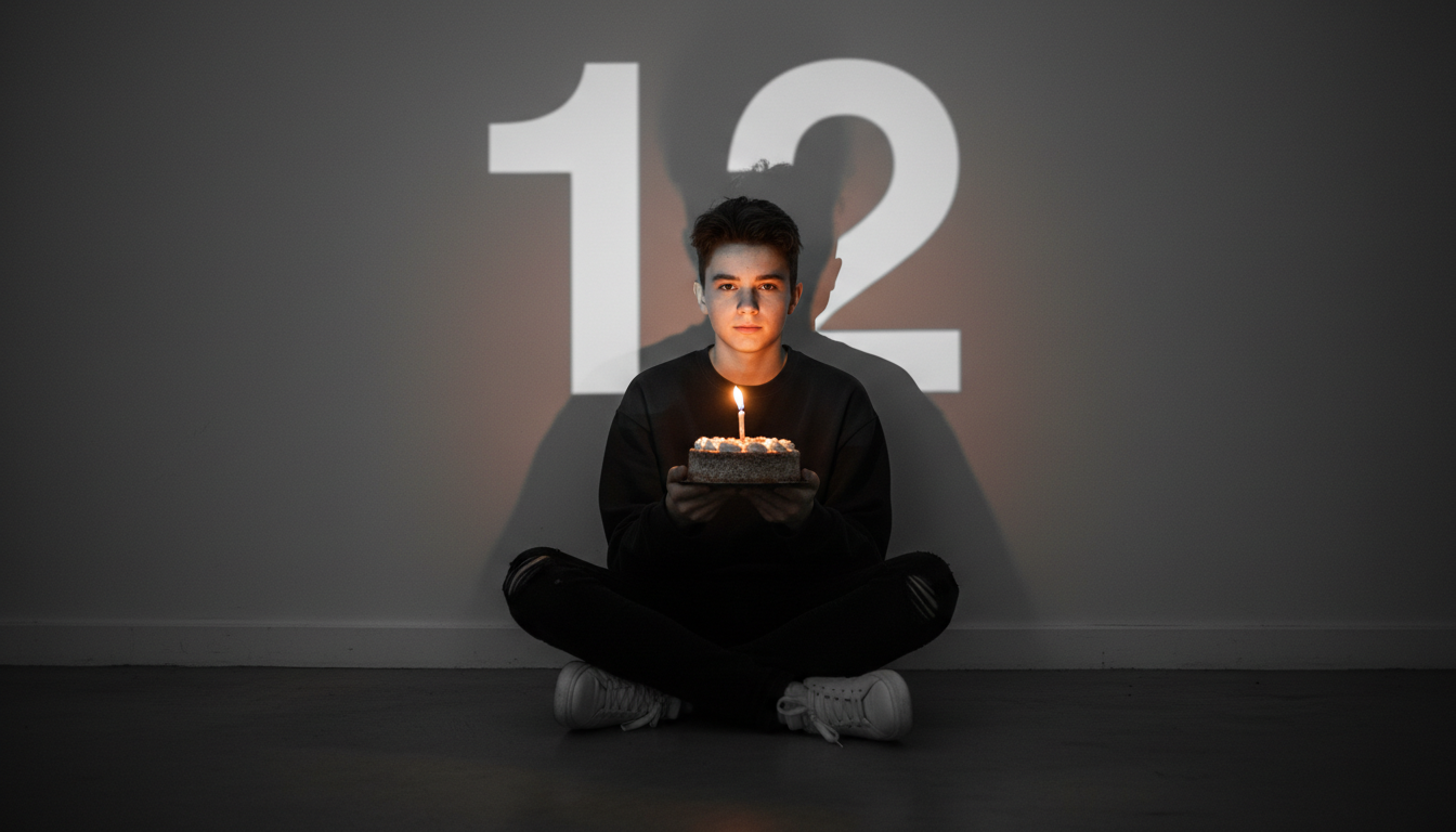 Промпт для фото в стиле 🎂 Одинокий день рождения: драматичный портрет юности
