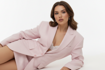 Промпт для фото в стиле 📸 Нежная фотосессия в розовом костюме