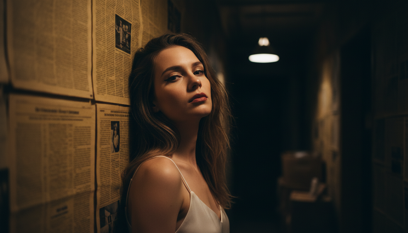 Промпт для фото в стиле 📰 Под светом одинокой лампы: история в газетных стенах