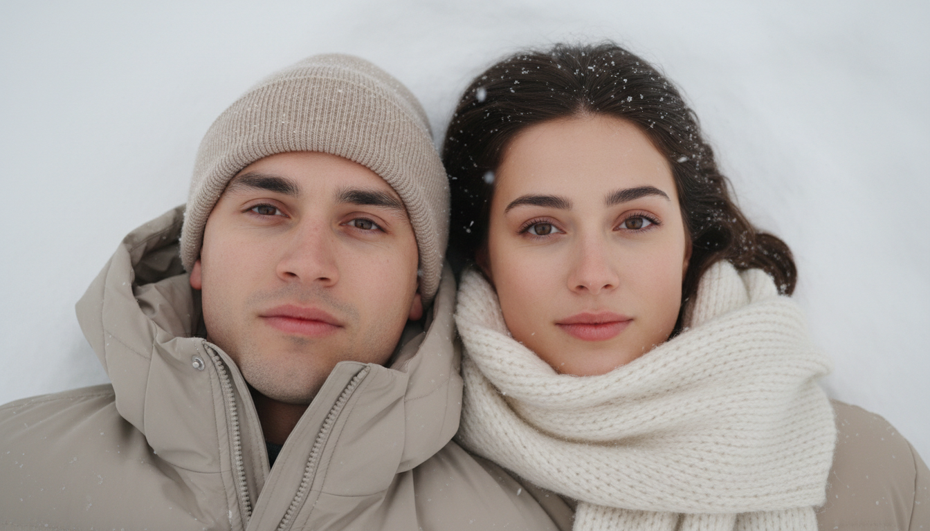 Промпт для фото в стиле ❄️ Влюбленные в объятиях зимы: интимный портрет