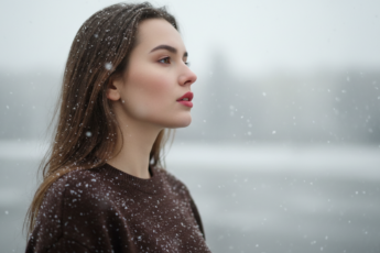 Промпт для фото в стиле ❄️ Женский портрет в танце со снегом