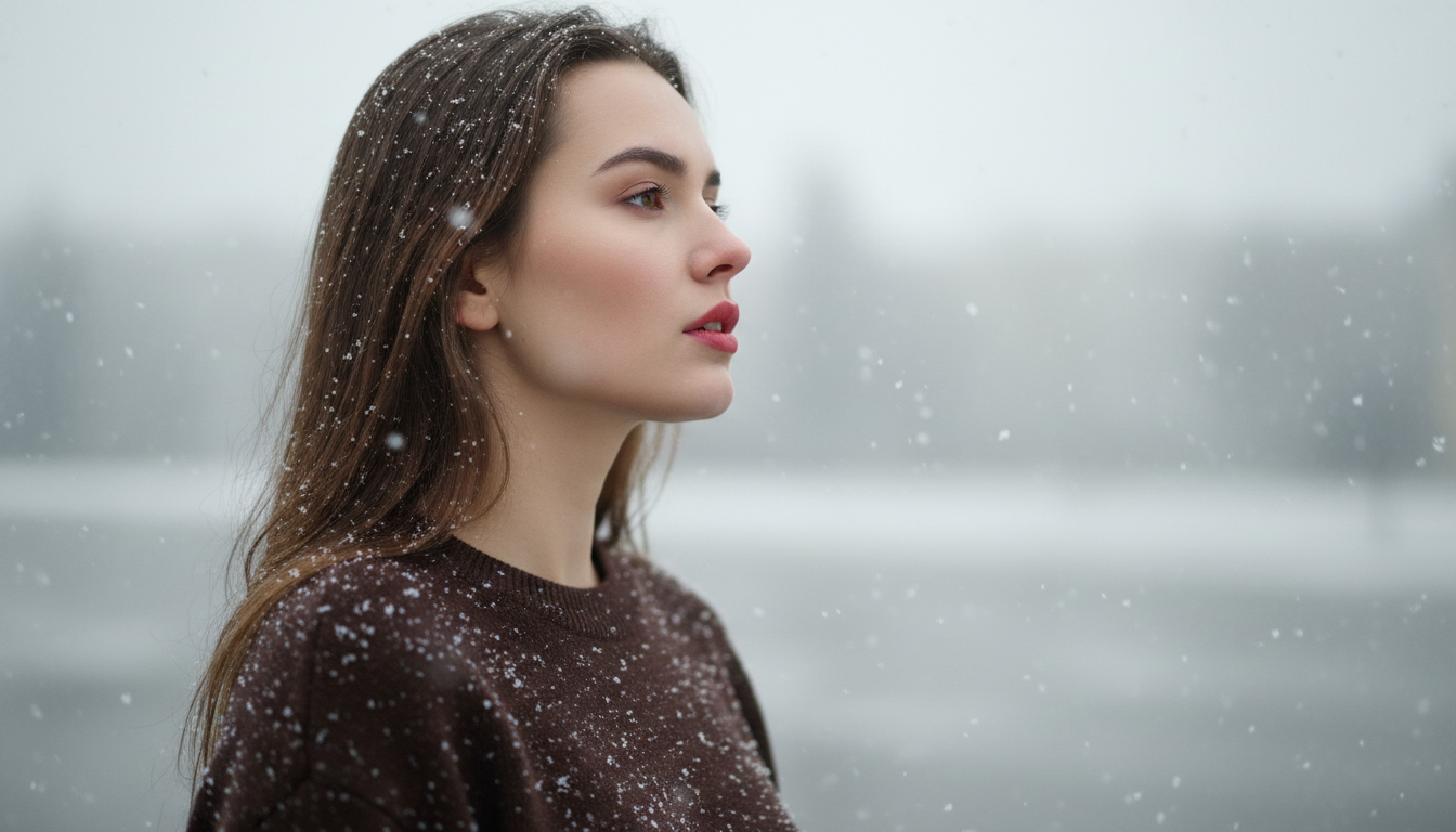 Промпт для фото в стиле ❄️ Женский портрет в танце со снегом
