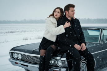 Промпт для фото в стиле 🌨️ Романтическая встреча с охотником на сверхъестественное