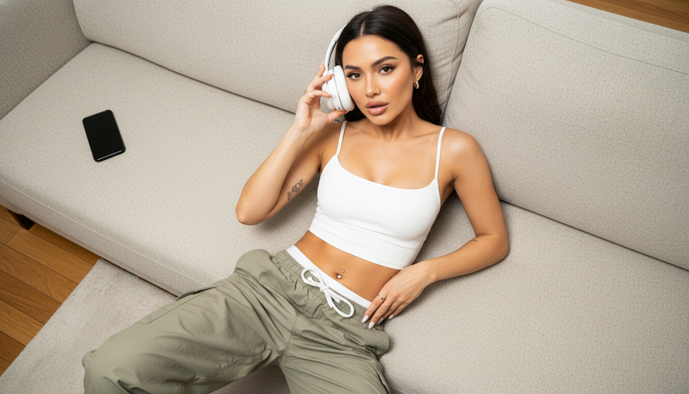 Промпт для фото в стиле 📸 Атмосферный селфи-портрет в стиле домашнего лайфстайла