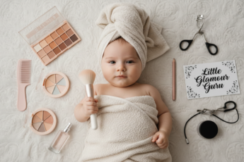 Промпт для фото в стиле 👶 Маленький бьюти-блогер: малыш примеряет роль визажиста