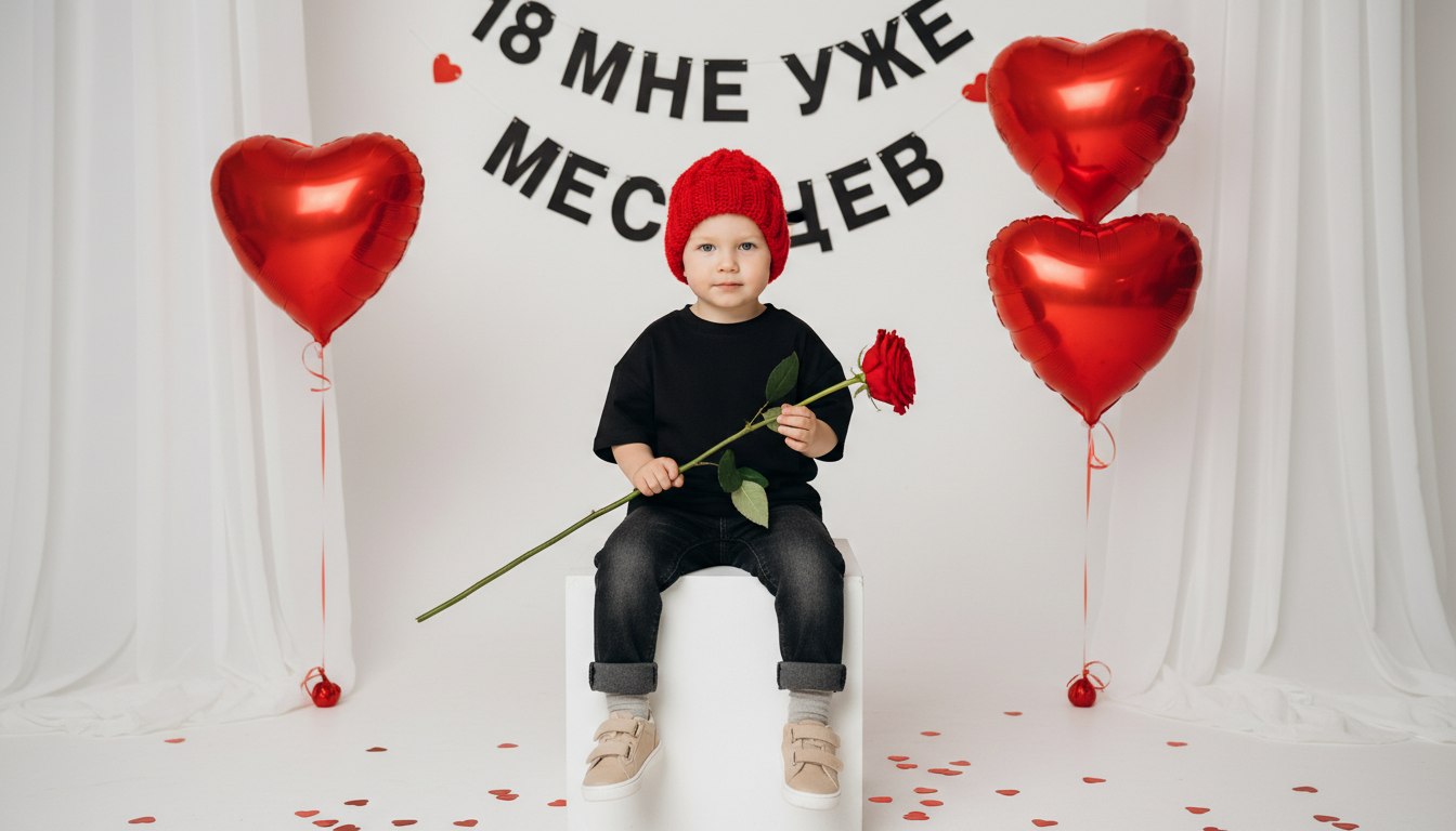 Промпт для фото в стиле 📸 Малыш с розой: первая серьезная фотосессия