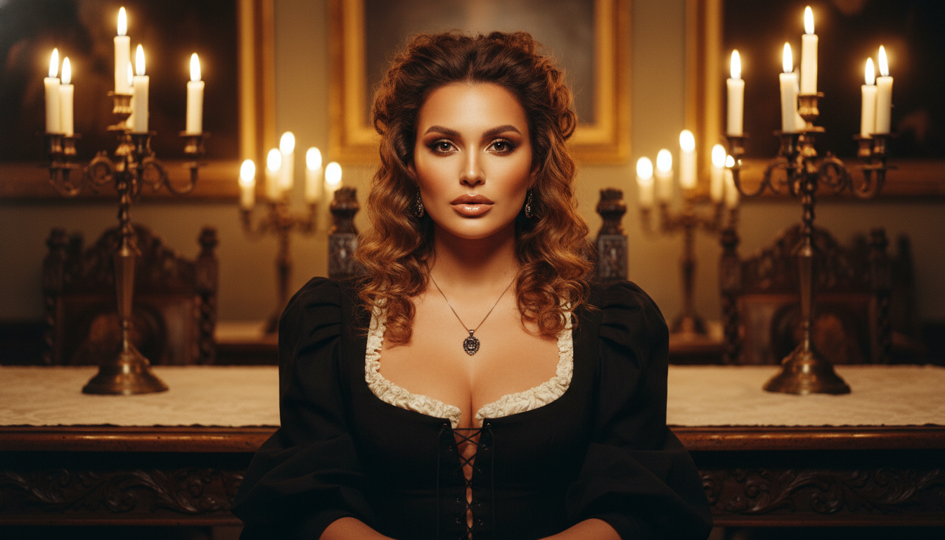 Промпт для фото в стиле 🕯️ Портрет аристократки при свечах в стиле барокко