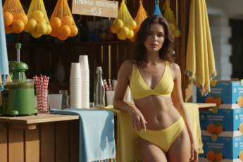 Промпт для фото в стиле 🌴 Пляжный бизнес: цитрусы, полотенца и немного лета