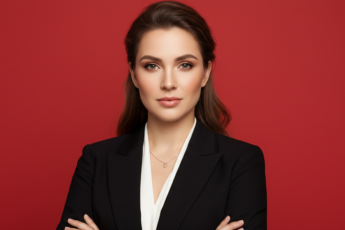 Промпт для фото в стиле 📸 Деловой портрет на алом фоне: элегантность в деталях