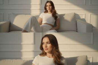 Промпт для фото в стиле 📸 Уютная домашняя фотосессия: диптих в теплых тонах