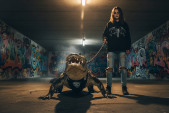 Промпт для фото в стиле 🐊 Дерзкая прогулка с аллигатором в подземке