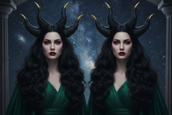 Промпт для фото в стиле 🌙 Сестры тьмы: портрет демонической элегантности