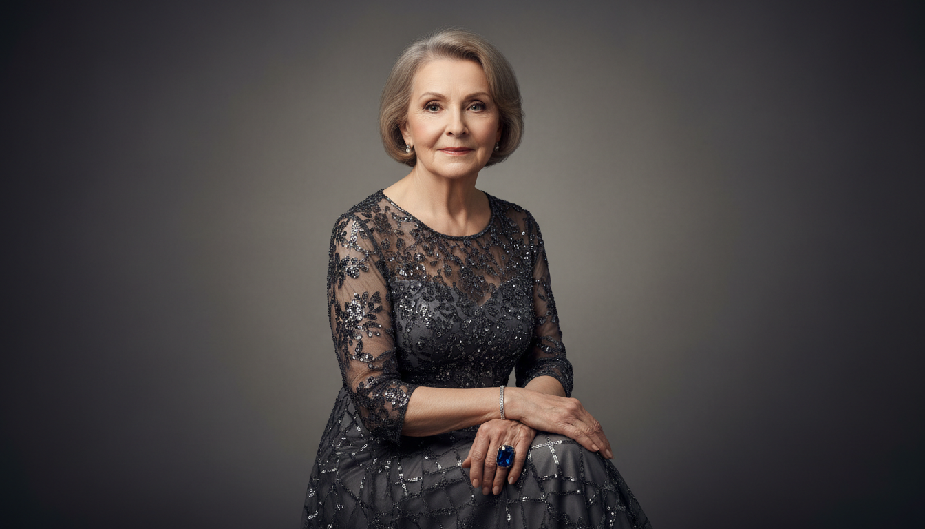 Промпт для фото в стиле 📸 Элегантность в серебряном: портрет дамы в вечернем платье