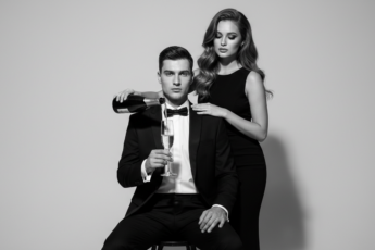 Промпт для фото в стиле 🍾 Элегантный дуэт в чёрно-белом: история одного бокала