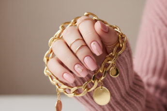 Промпт для фото в стиле 💅 Элегантная история: маникюр, золото и уютный свитер