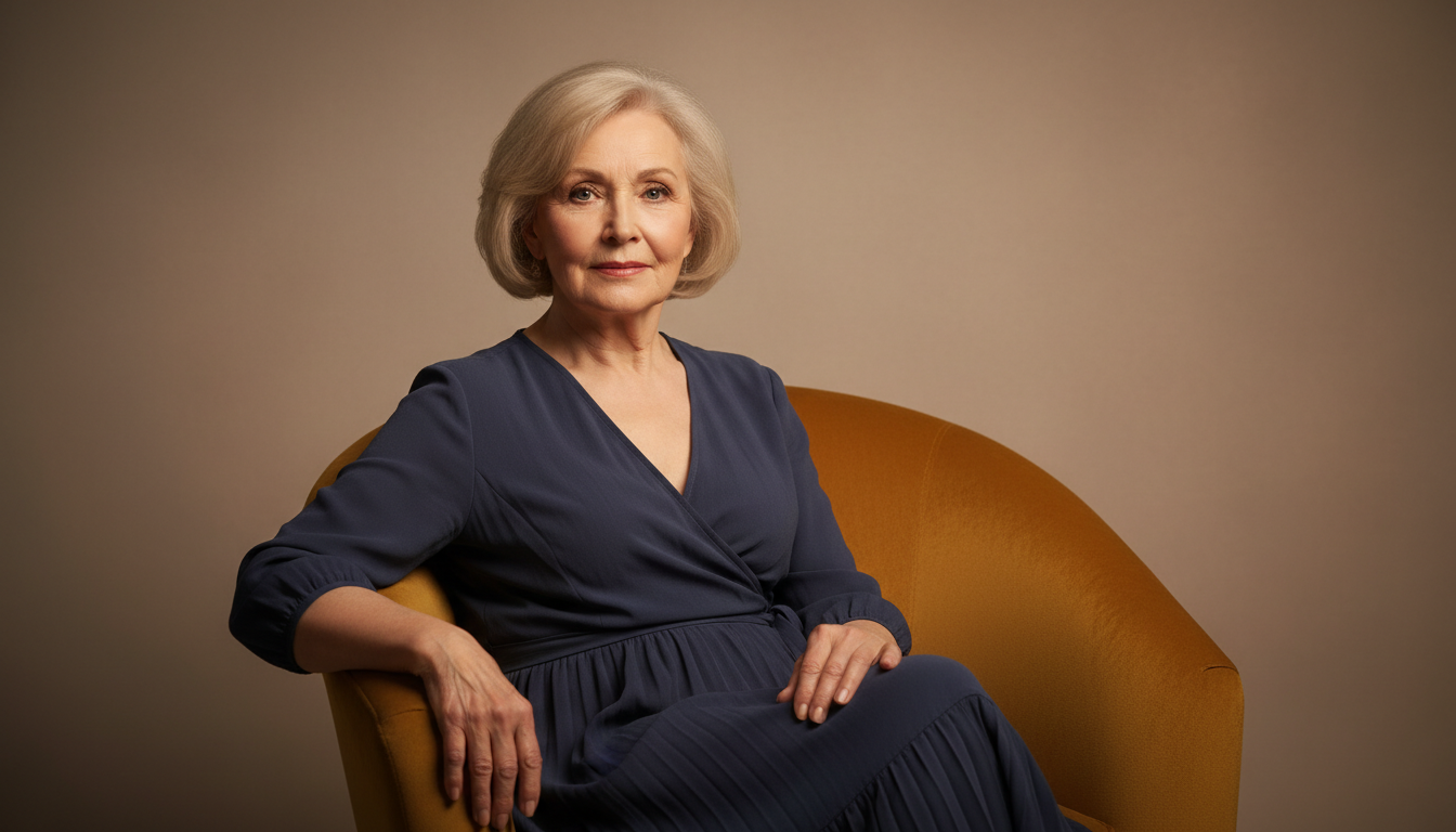 Промпт для фото в стиле 📸 Элегантный портрет в теплых тонах: классика студийной съёмки