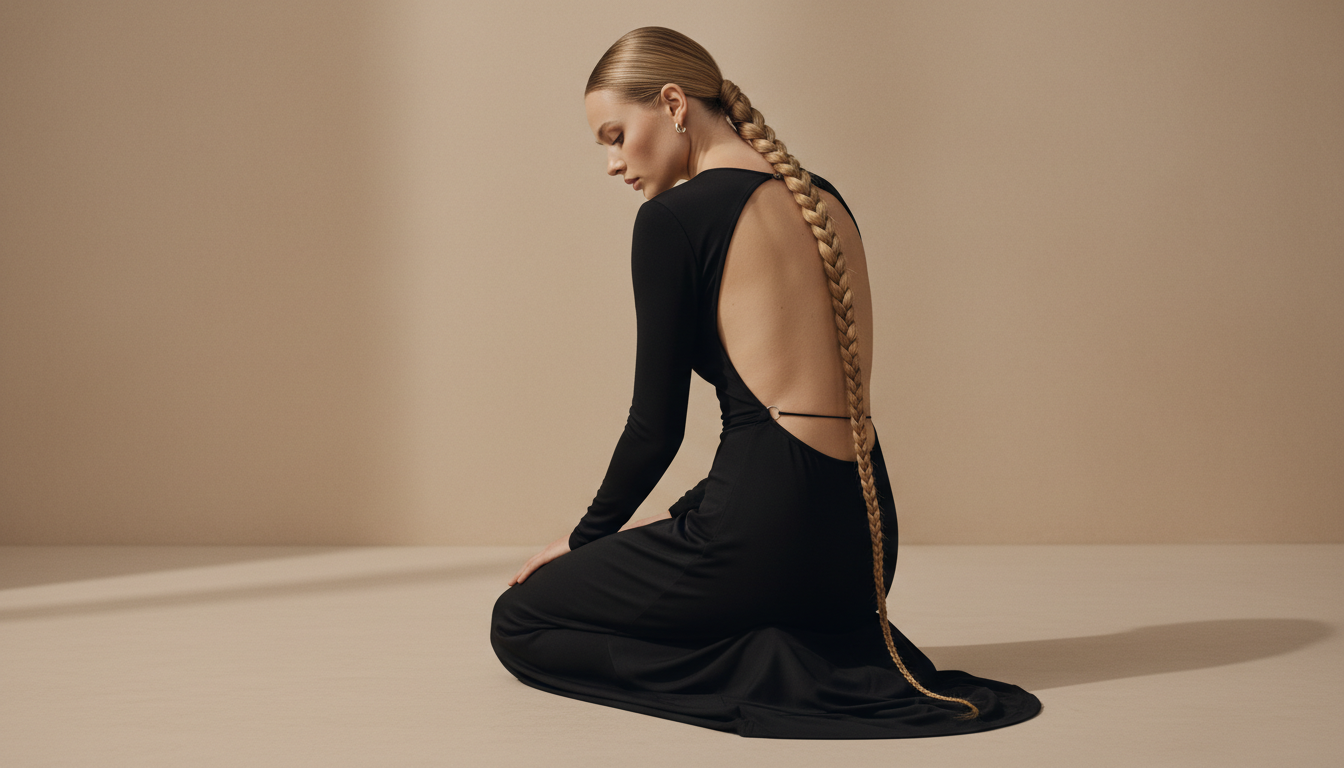 Промпт для фото в стиле 🖤 Элегантная тишина в черном платье