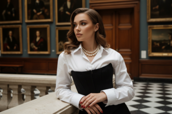 Промпт для фото в стиле 🎭 Элегантная незнакомка в музейных залах