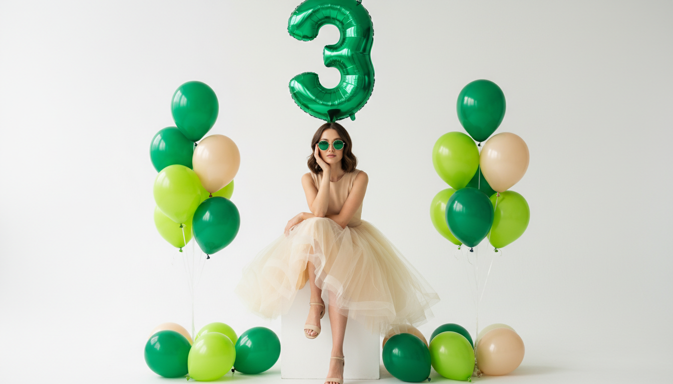 Промпт для фото в стиле 🎈 Изумрудная принцесса: праздник в зеленых тонах