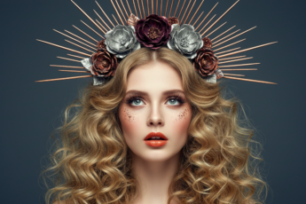 Промпт для фото в стиле 👑 Фэнтезийная красота: медь и серебро в волосах