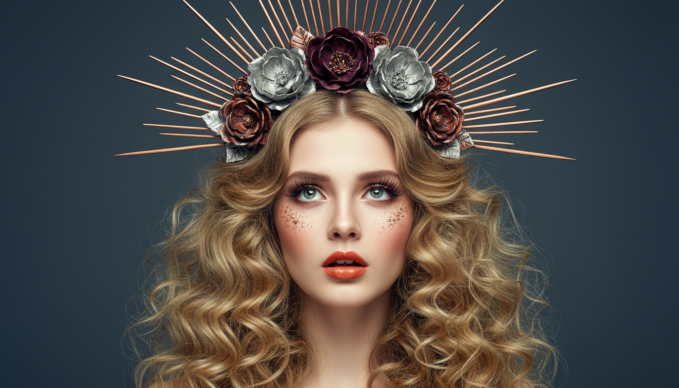 Промпт для фото в стиле 👑 Фэнтезийная красота: медь и серебро в волосах