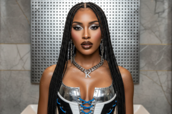 Промпт для фото в стиле 🌟 Королева футуристичного глэма: мокрый блеск и металл