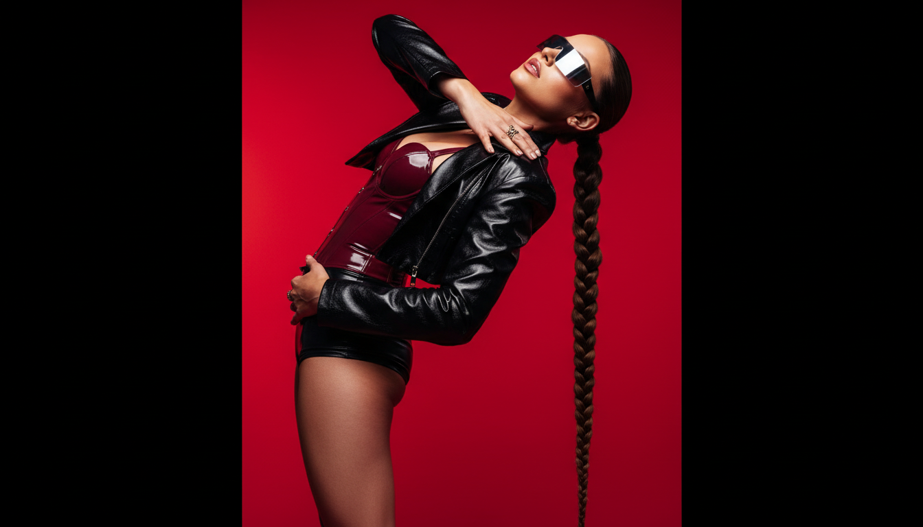 Промпт для фото в стиле 🔥 Футуристичная гибкость: когда мода бросает вызов гравитации