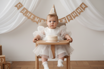 Промпт для фото в стиле 🎂 Нежный первый день рождения в пастельных тонах