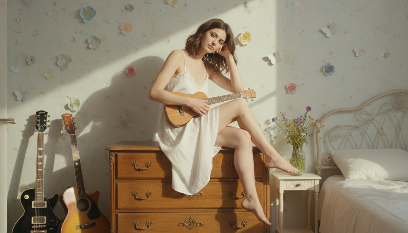 Промпт для фото в стиле 🎸 Нежное утро музыканта