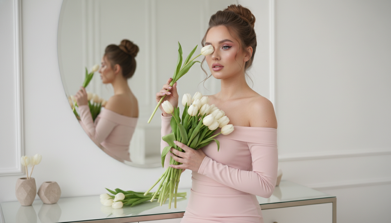 Промпт для фото в стиле 🌷 Нежная весна в розовом платье