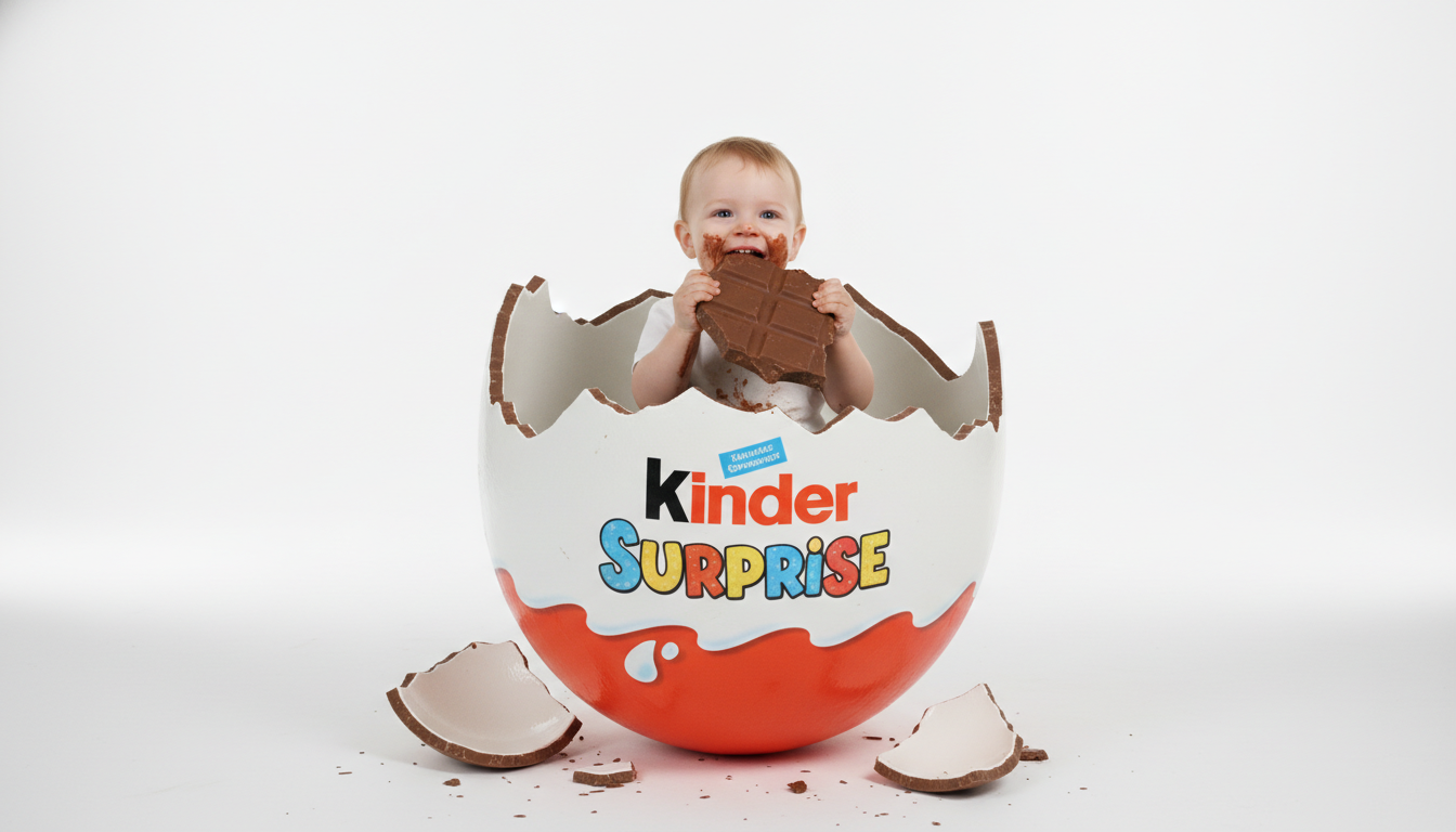 Промпт для фото в стиле 🍫 Малыш в раю: когда Kinder Surprise вырос