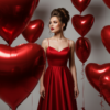 Промпт для фото в стиле 💝 Леди в красном: романтичная фотосессия с летающими сердцами