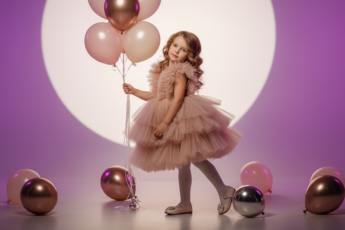 Промпт для фото в стиле 🎈 Маленькая принцесса в вихре воздушных шаров