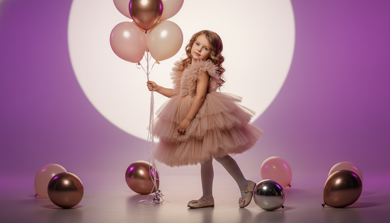 Промпт для фото в стиле 🎈 Маленькая принцесса в вихре воздушных шаров