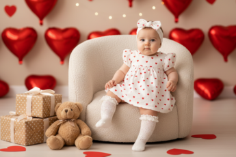 Промпт для фото в стиле 👶 Маленькая принцесса в мире сердец и подарков