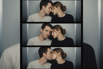 Промпт для фото в стиле 📸 История любви в трех кадрах фотобудки