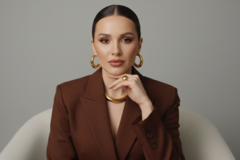 Промпт для фото в стиле 🎭 Роскошный минимализм: студийный портрет в коричневых тонах