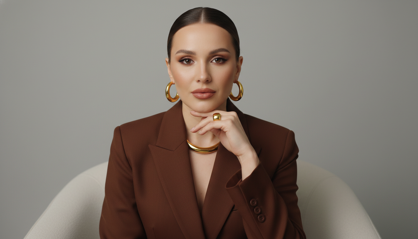 Промпт для фото в стиле 🎭 Роскошный минимализм: студийный портрет в коричневых тонах