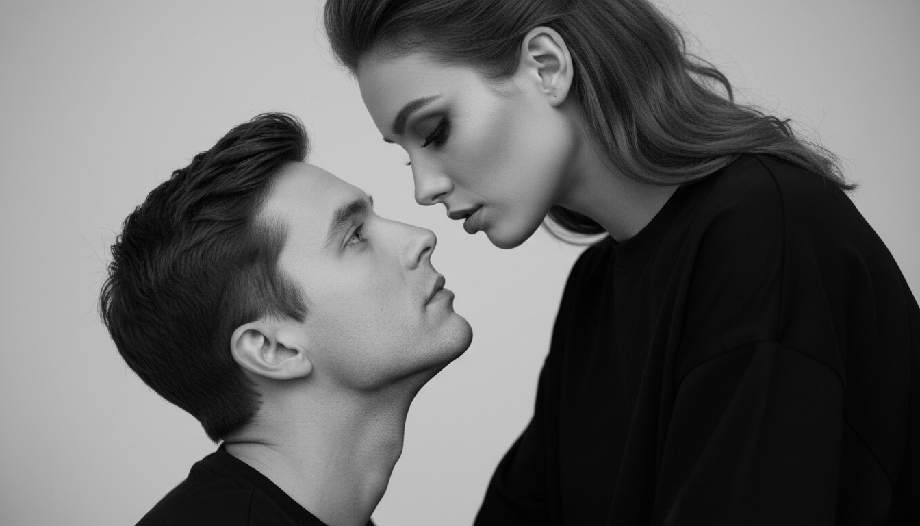 Промпт для фото в стиле 🖤 Магнетический взгляд: черно-белая история любви