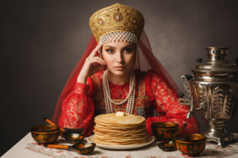 Промпт для фото в стиле 🇷🇺 Масленичный портрет: русская красавица у самовара