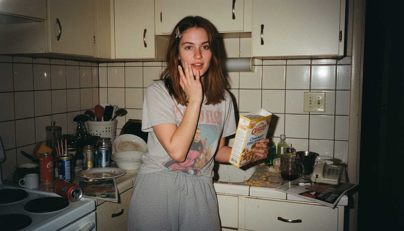 Промпт для фото в стиле 📸 Полуночные хлопья: ностальгия по 2000-м